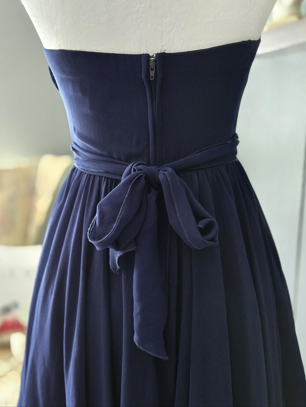 City Studio Navy Blue Strapless Fit And Flare Dress With Sequin Accents - Picture 7 of 9